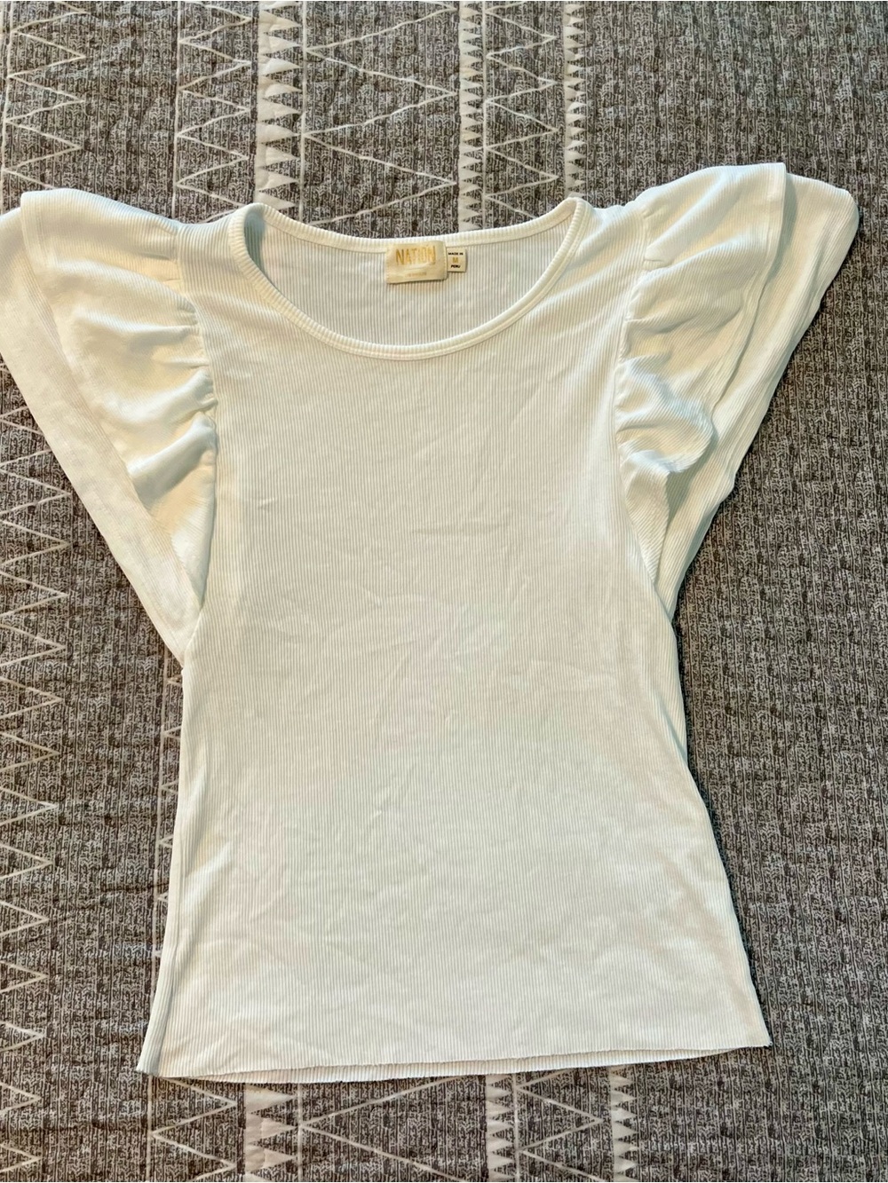 Nation LTD White Ribbed Flutter Sleeve Tee | Organic Pima Cotton | Size M